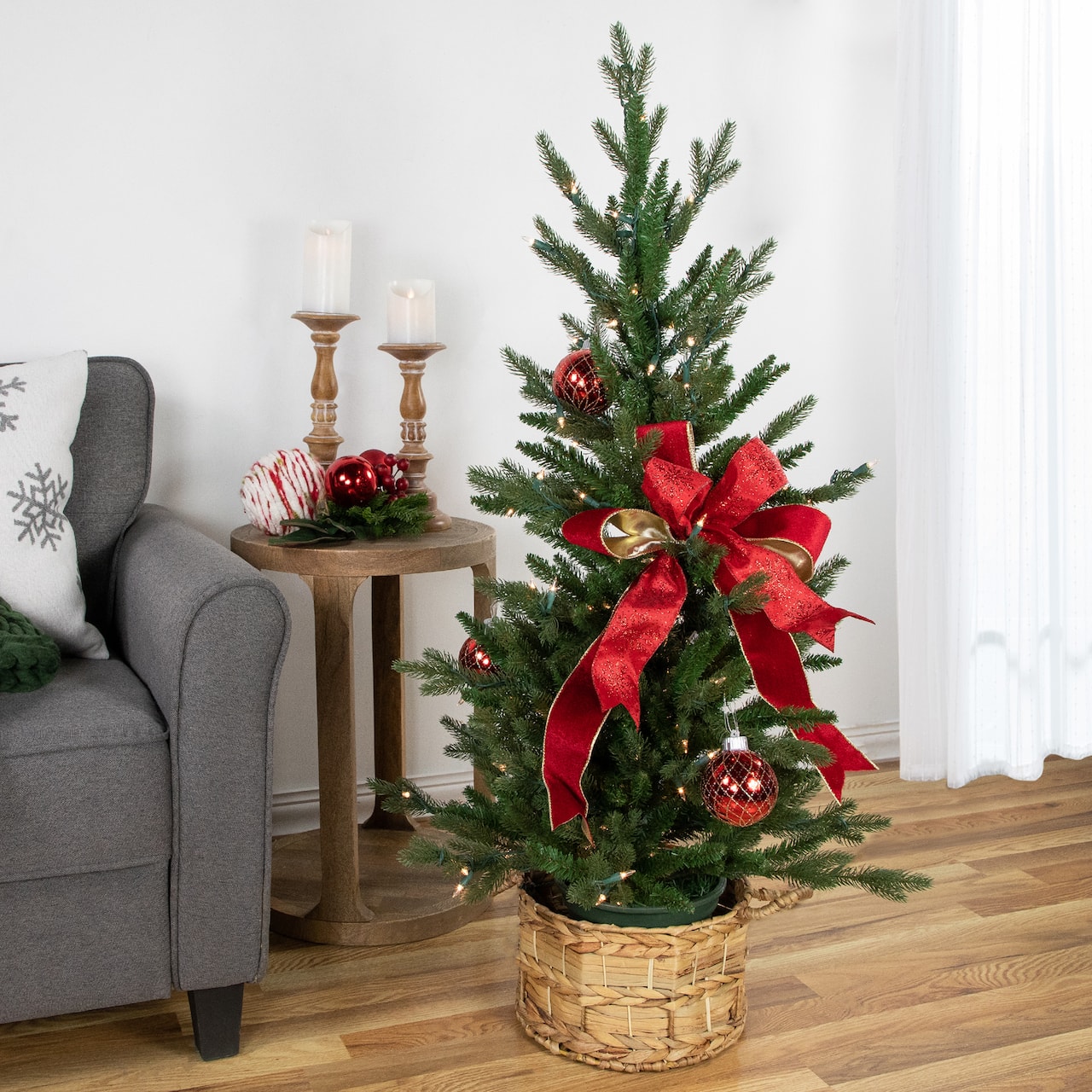 4ft. Pre-Lit Potted Real Touch™ Grande Spruce Artificial Christmas Tree, Clear Lights